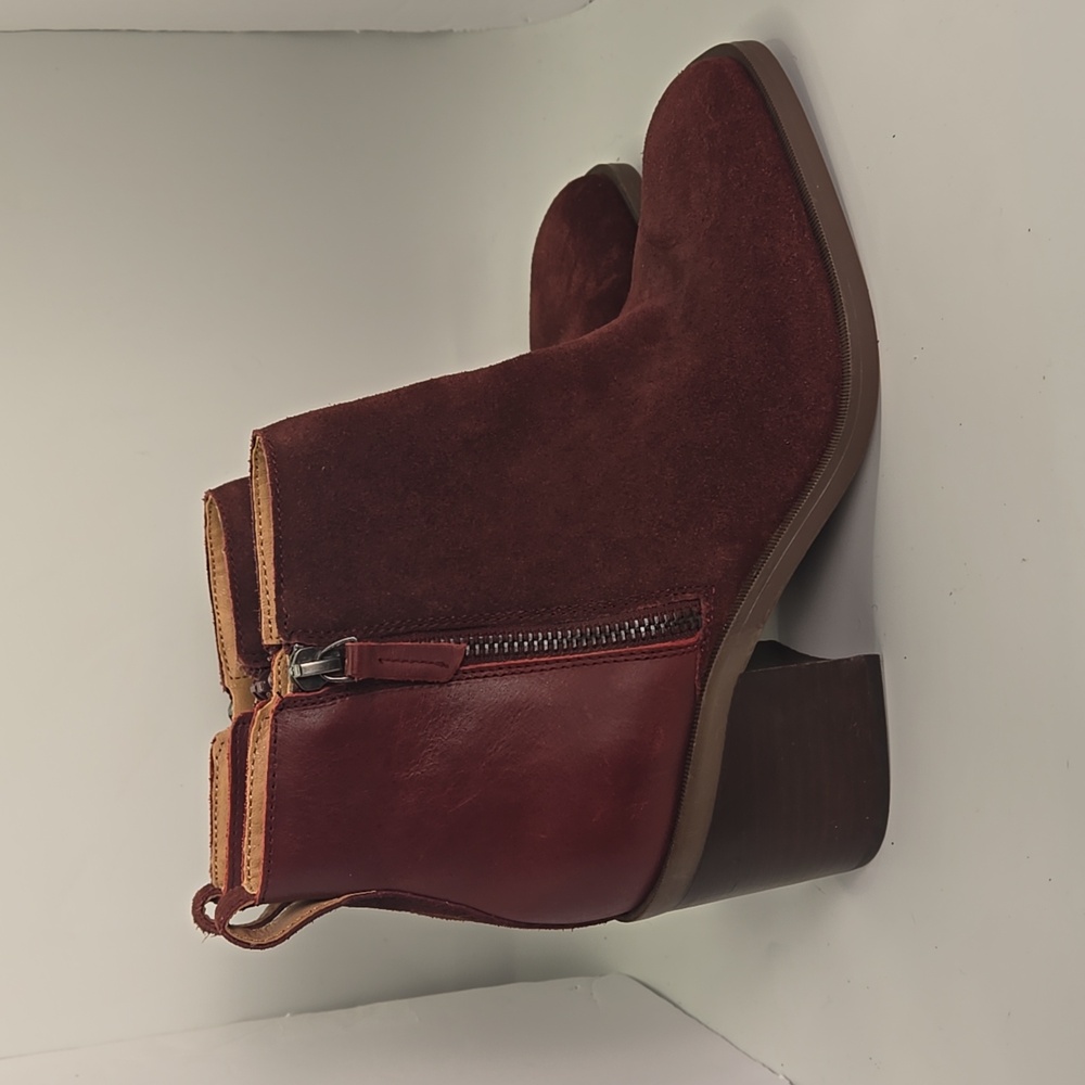 Crown Vintage Ardella Ankle Booties Sz 8.5 Burgundy 3.5 Block Heel Side Zip - Picture 4 of 9